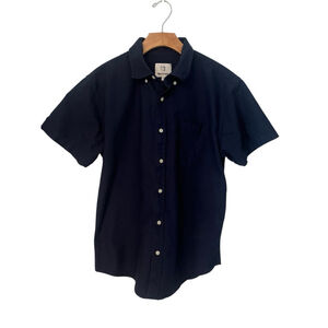 Mocotono Button Down Shirt Mens Size Small Navy Blue Short Sleeve Pocket Collar
